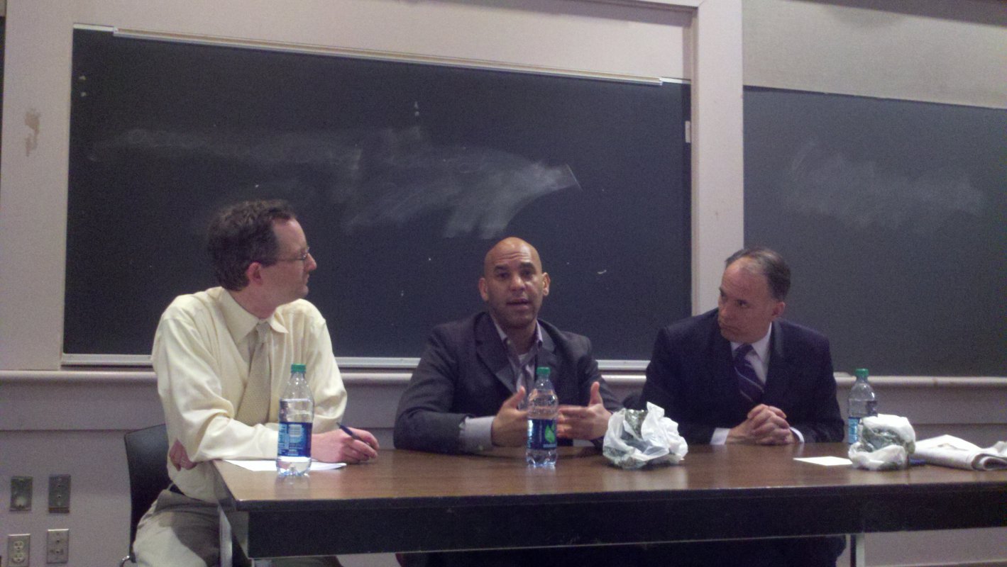 Washington Post reporter Tim Craig (middle) and ABC 7 talk show host Bruce DePuyt answer questions from Dr. Green about what it is like to report on local news in the Washington, D.C. area.